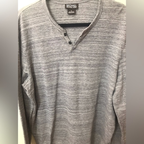 MICHAEL Michael Kors Mens Cotton Space Dye Grey Long Sleeve Henley Sweater XL - Picture 5 of 12